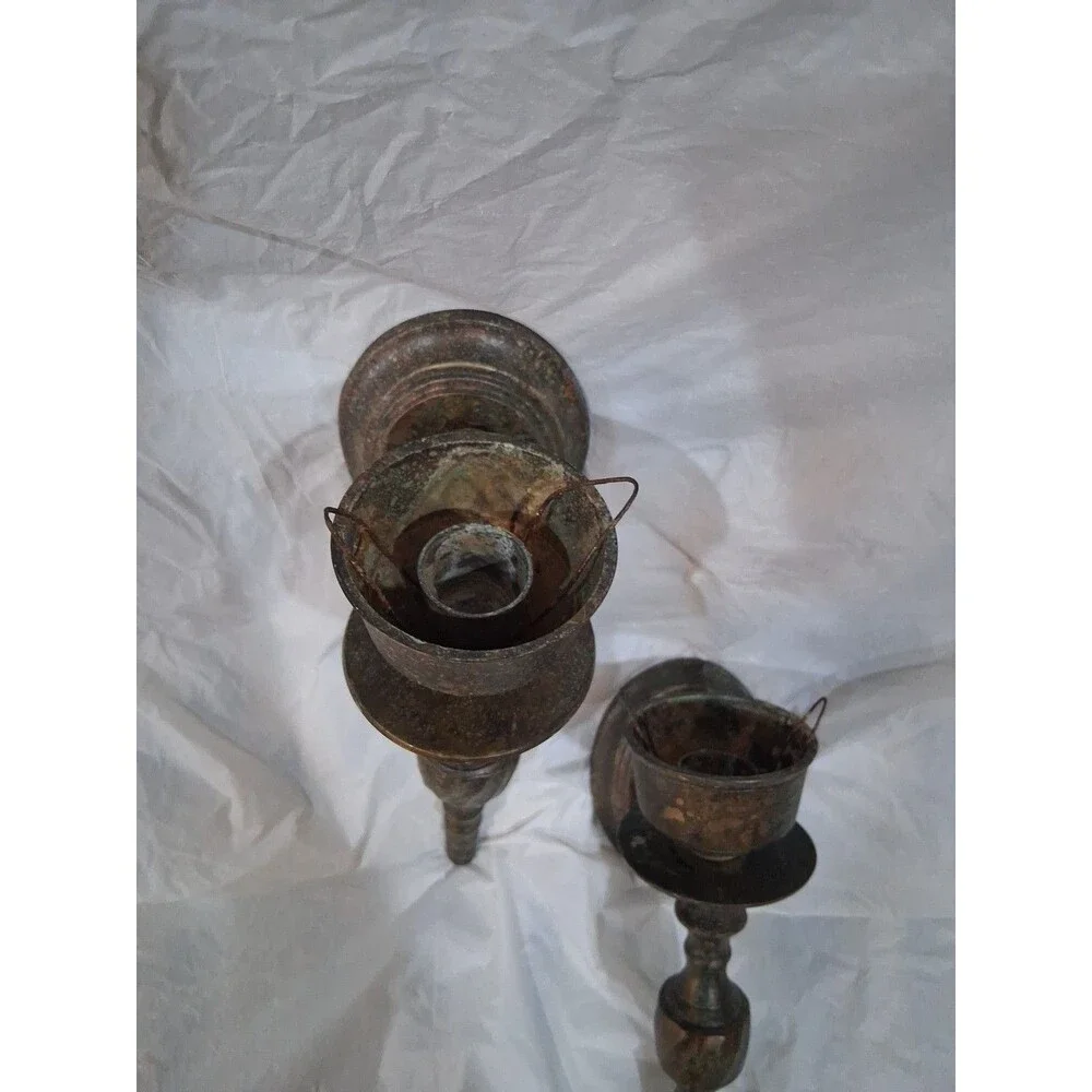 Vintage Brass Sconces Twisted Patina, Set Of 2, 9 Inch